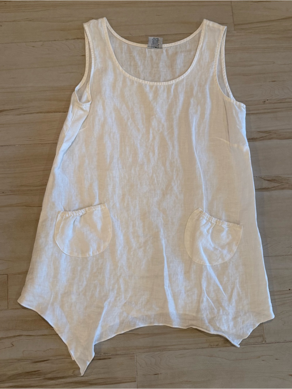 Click 100% Linen White Lagenlook Tank Top – Relaxed Minimalist Boho
